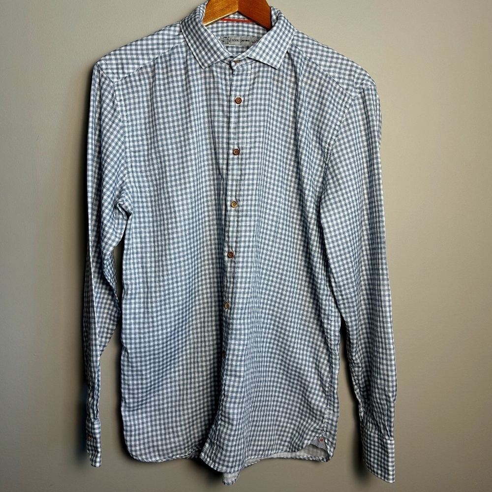 Scott James Men's Gray Gingham Long Sleeve Cotton Button Shirt Size‎ Medium